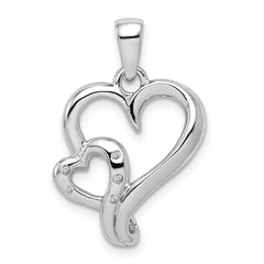 Sterling Silver Rhodium & Diam. Polished Double Heart Pendant