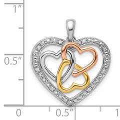 Sterling Silver Rhodium w/White & Rose Gold Plating Diam. Heart Pendant