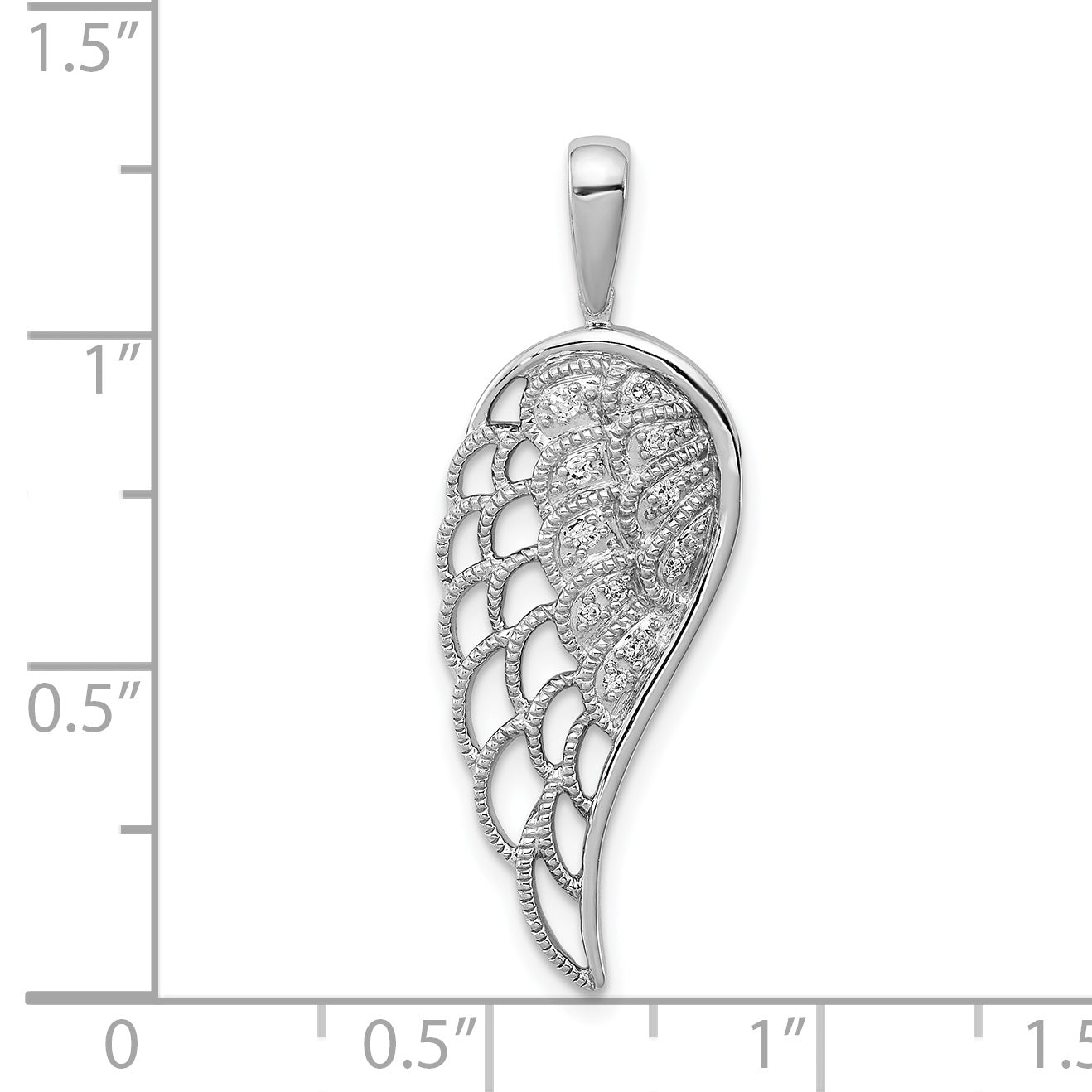 Sterling Silver Rhodium Diam. Open-work Wing Pendant