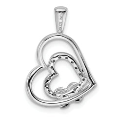 Sterling Silver Rhodium Diam. Hearts Pendant