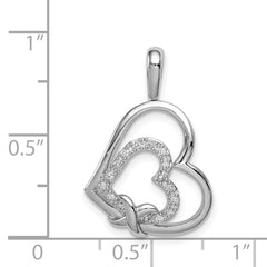 Sterling Silver Rhodium Diam. Hearts Pendant