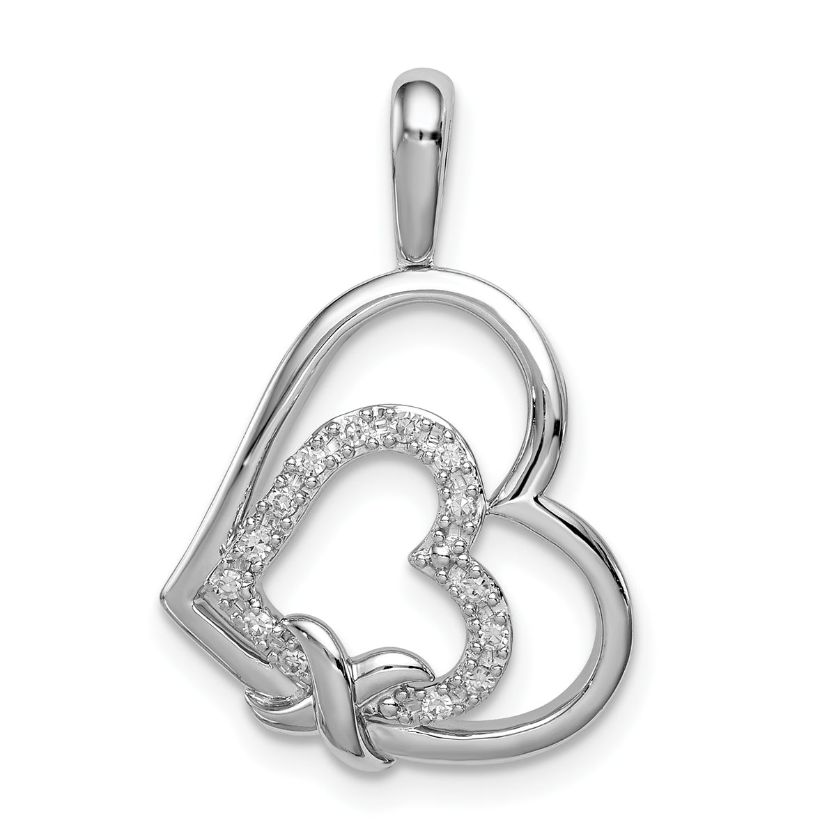 Sterling Silver Rhodium Diam. Hearts Pendant