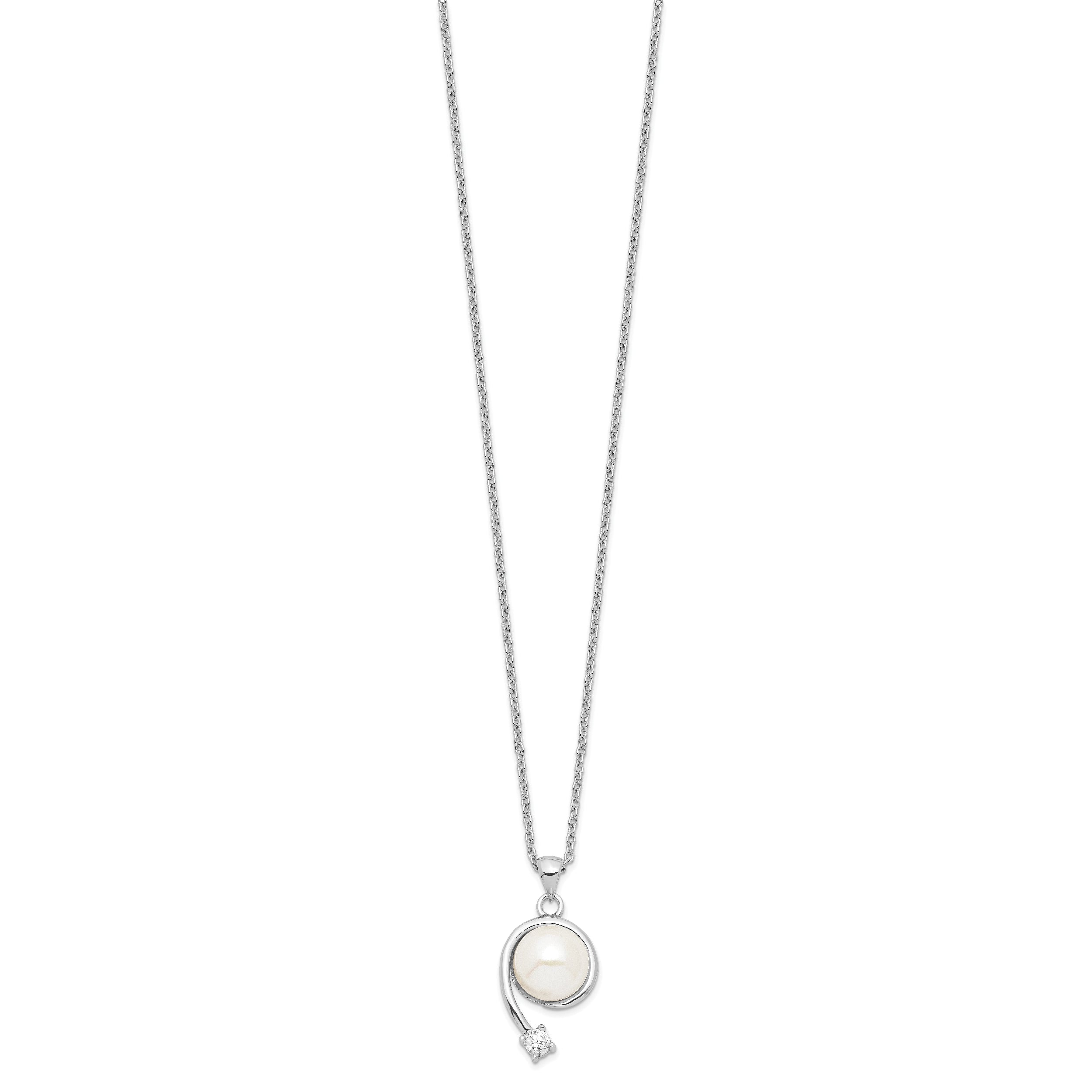 Sophia Jewelers Sterling Silver Pearl and CZ Pendant Necklace with Rhodium Polish