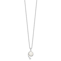 Sophia Jewelers Sterling Silver Pearl and CZ Pendant Necklace with Rhodium Polish