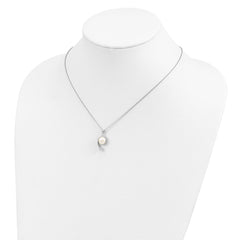 Sophia Jewelers Sterling Silver Pearl and CZ Pendant Necklace with Rhodium Polish