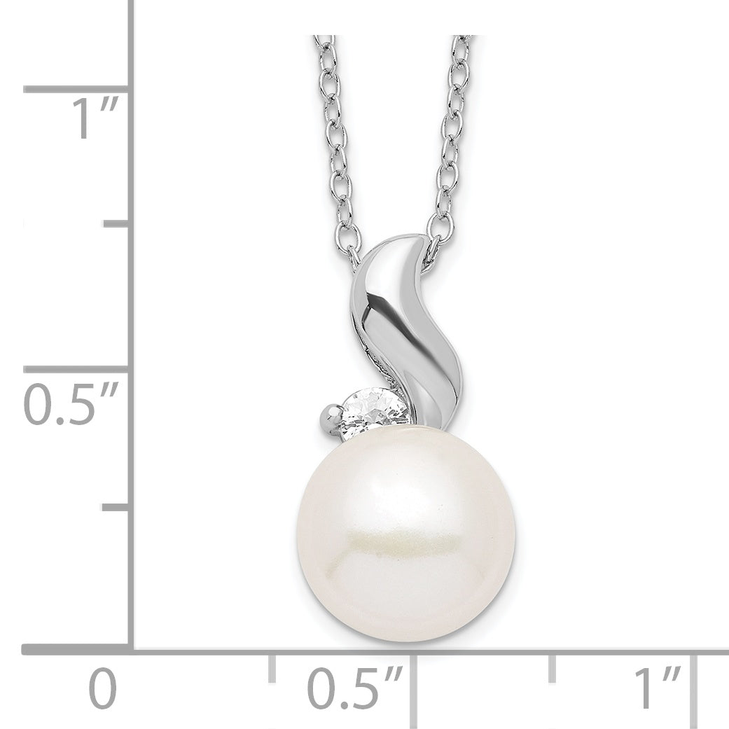 Sophia Jewelers Sterling Silver Pearl Necklace with CZ Accent, Elegant 17 Design