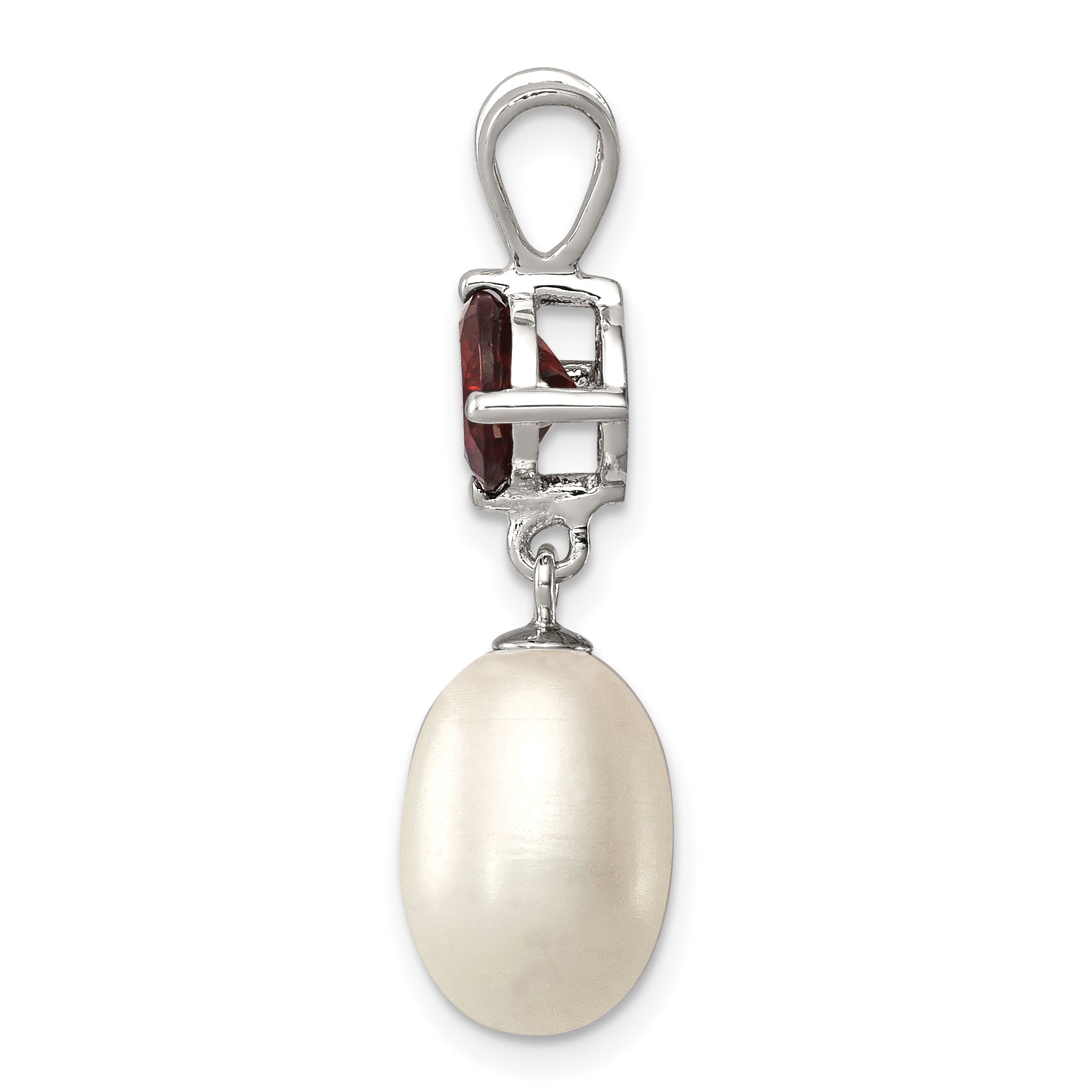 Sterling Silver Garnet & 8-9mm FW Cultured Pearl Teardrop Pendant