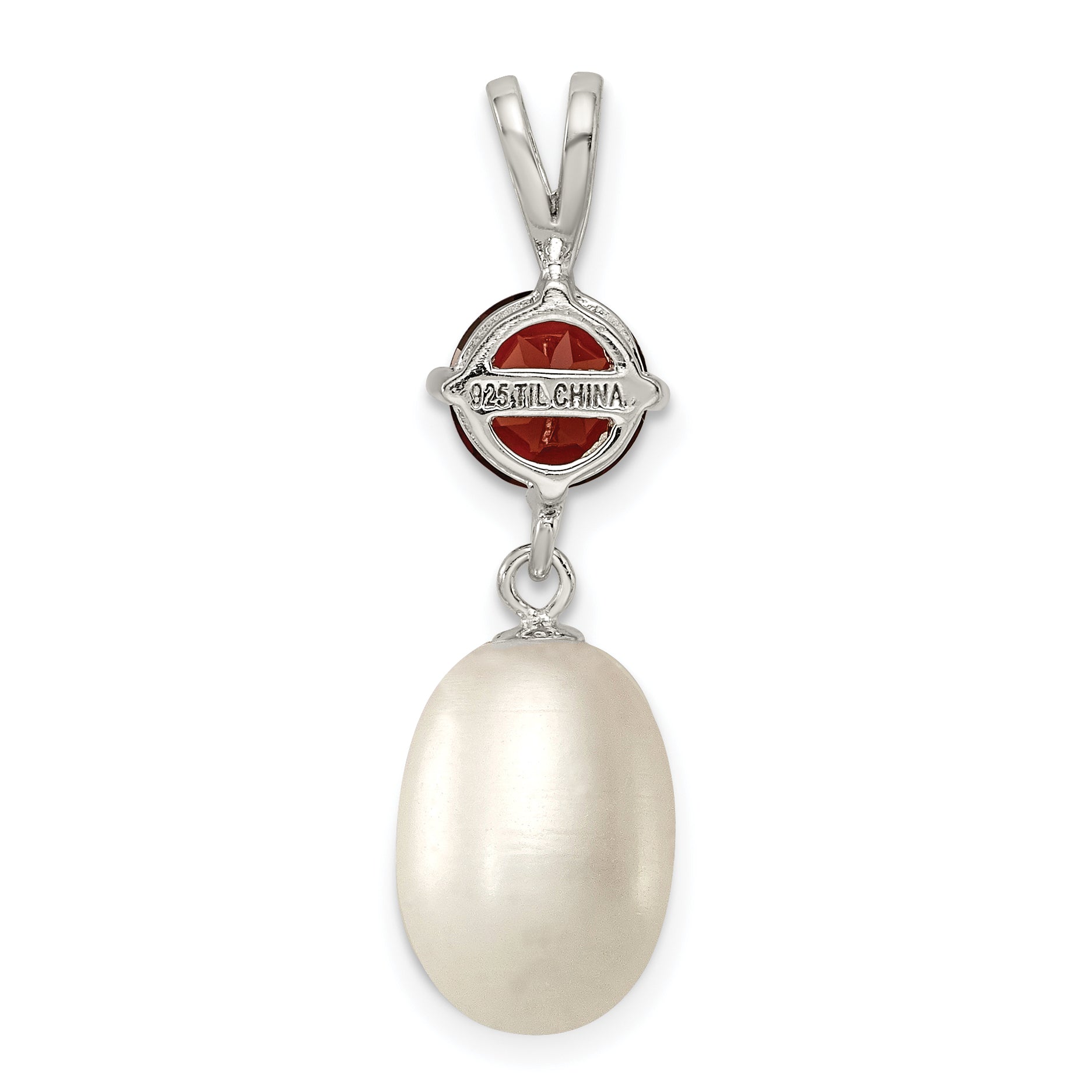 Sterling Silver Garnet & 8-9mm FW Cultured Pearl Teardrop Pendant