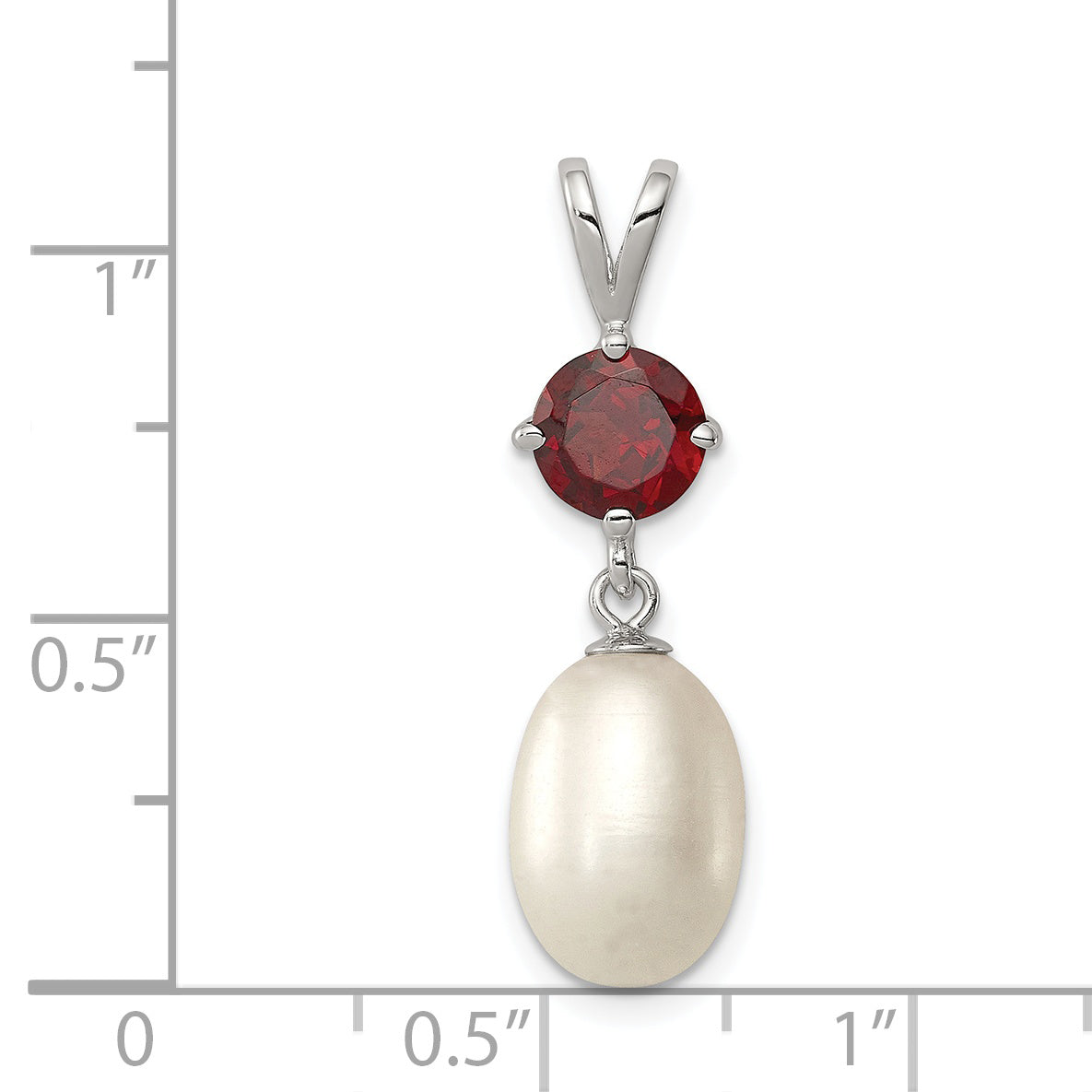 Sterling Silver Garnet & 8-9mm FW Cultured Pearl Teardrop Pendant