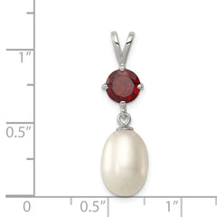 Sterling Silver Garnet & 8-9mm FW Cultured Pearl Teardrop Pendant