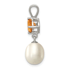 Sterling Silver Citrine & 8-9mm FW Cultured Pearl Teardrop Pendant