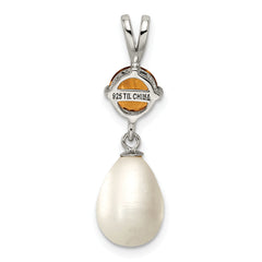 Sterling Silver Citrine & 8-9mm FW Cultured Pearl Teardrop Pendant