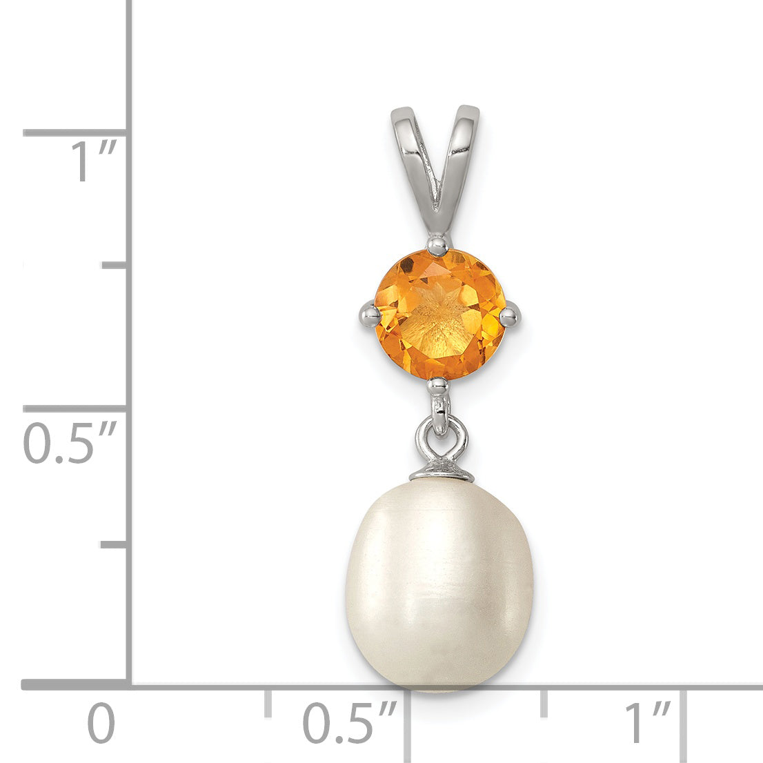 Sterling Silver Citrine & 8-9mm FW Cultured Pearl Teardrop Pendant