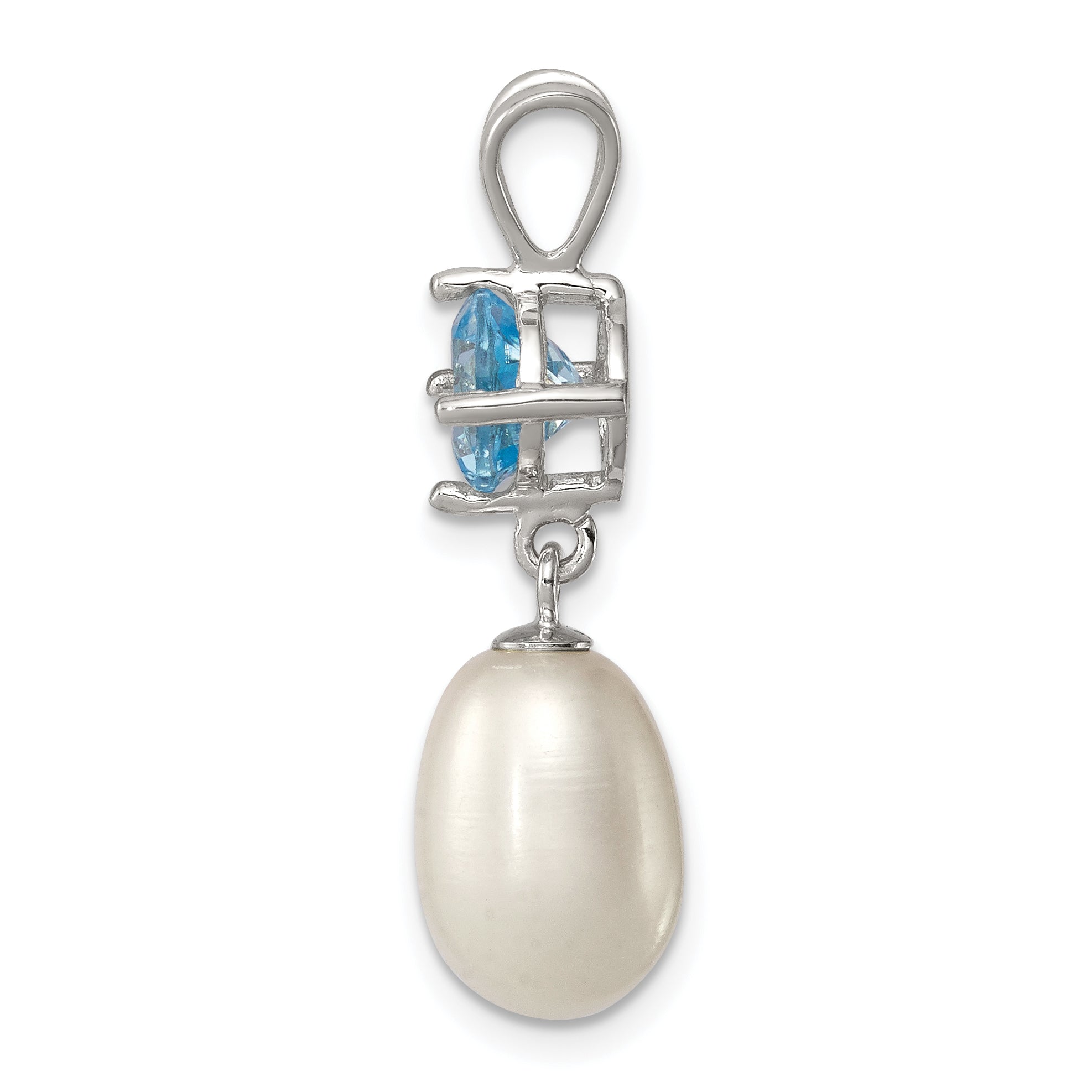 Sterling Silver Blue Topaz & 8-9mm FW Cultured Pearl Teardrop Pendant