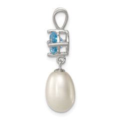 Sterling Silver Blue Topaz & 8-9mm FW Cultured Pearl Teardrop Pendant