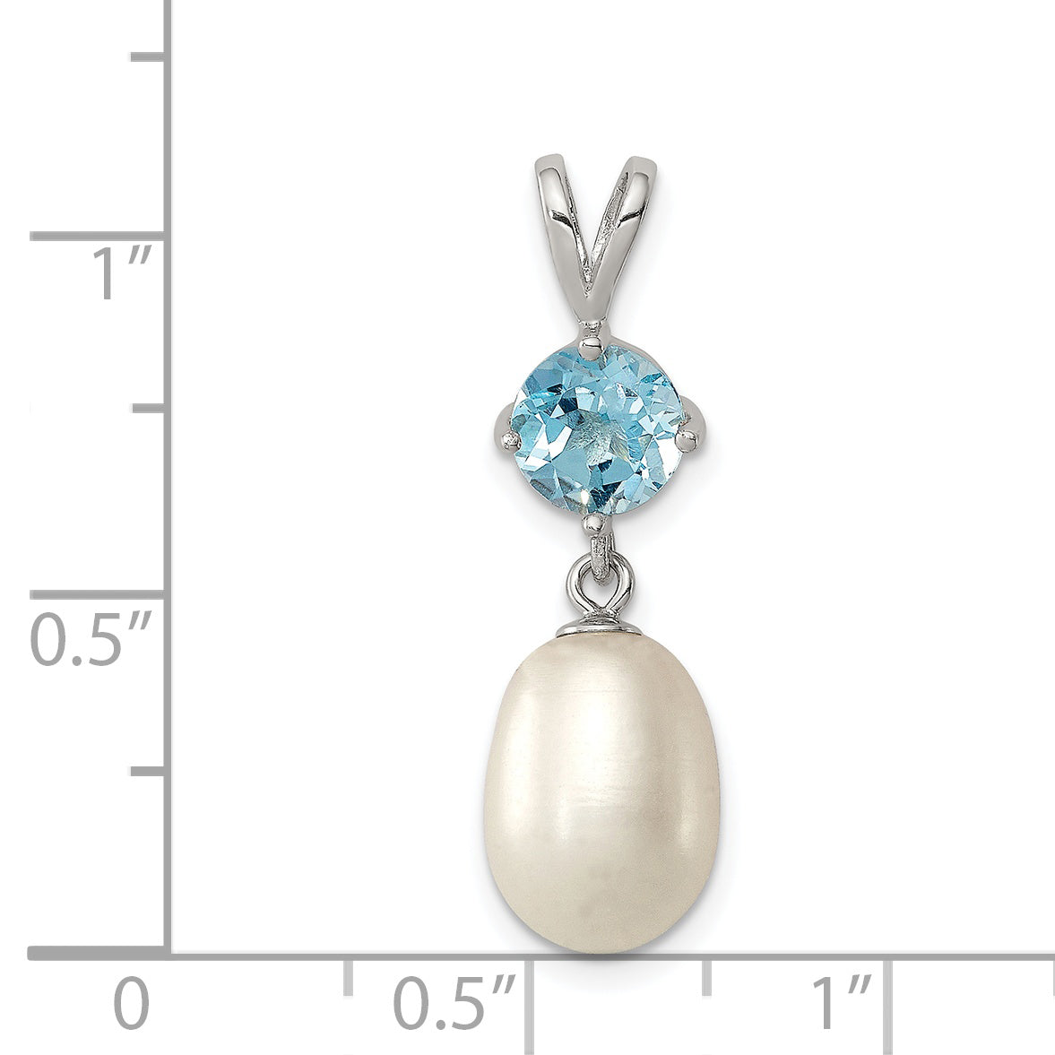 Sterling Silver Blue Topaz & 8-9mm FW Cultured Pearl Teardrop Pendant