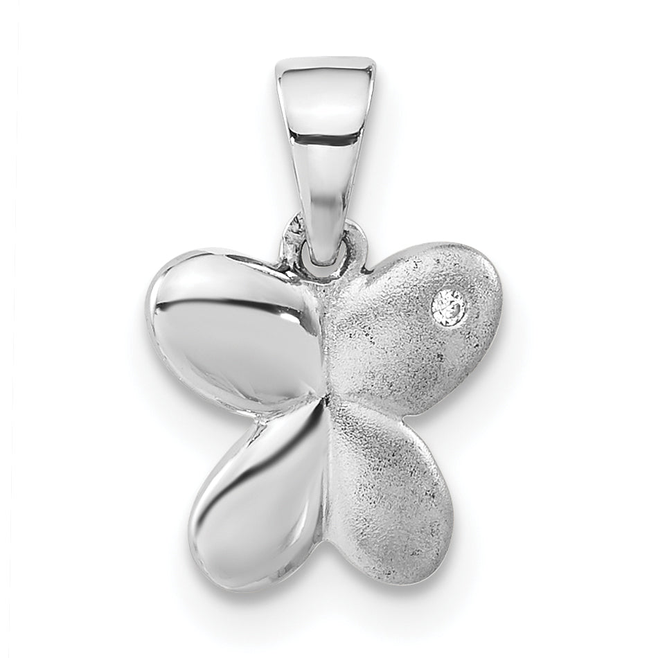 Sterling Silver Polished & Satin CZ Butterfly Pendant