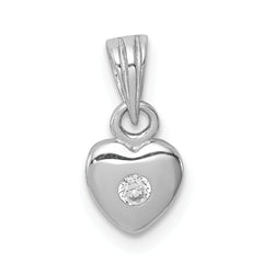 Sterling Silver Rhodium-plated Polished CZ Heart Children's Pendant