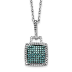 White Night Sterling Silver Rhodium-plated Blue Diamond Square Pendant 18 inch Necklace with 2 Inch Extender