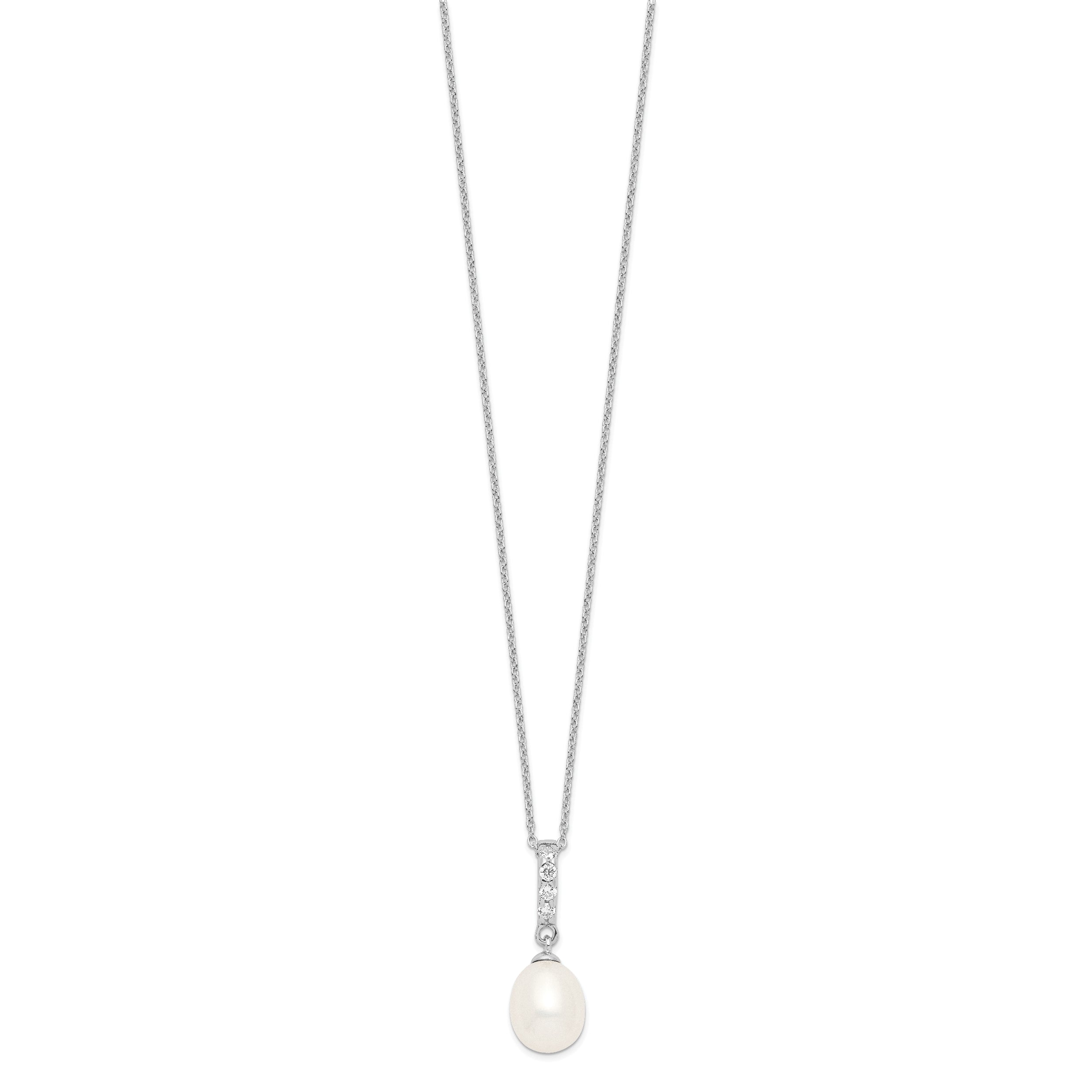 Sterling Silver 925 Pearlescent CZ Necklace with Rhodium Finish