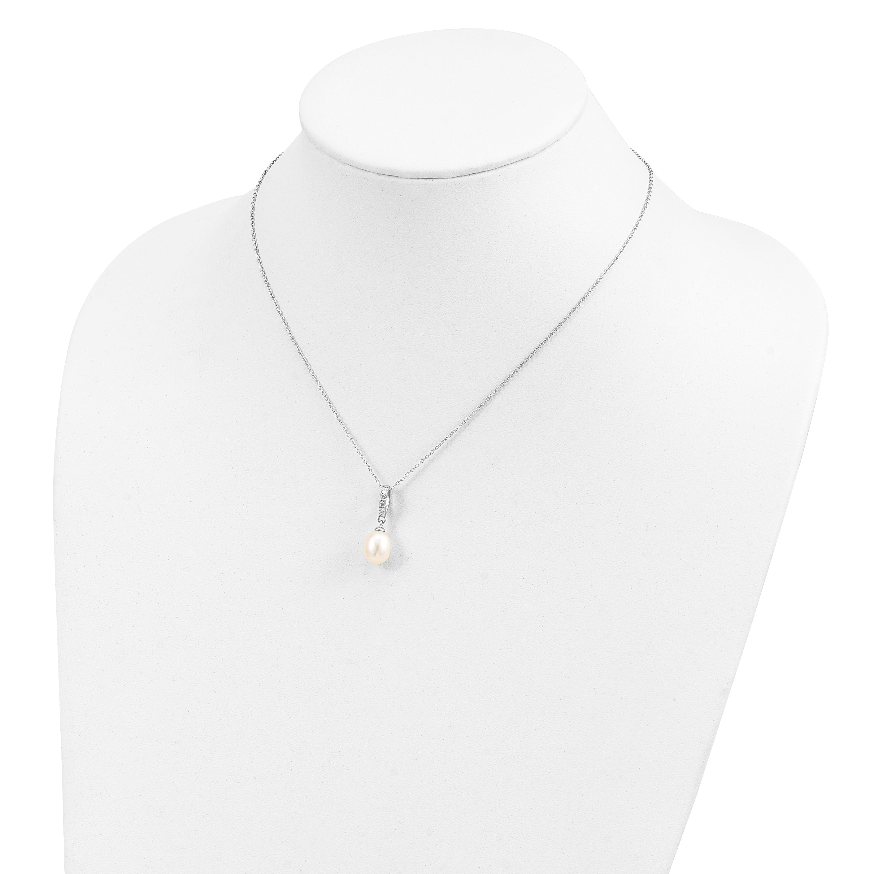 Sterling Silver 925 Pearlescent CZ Necklace with Rhodium Finish