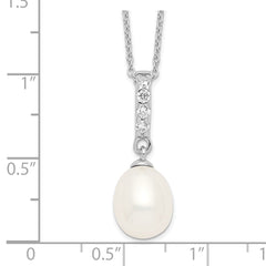 Sterling Silver 925 Pearlescent CZ Necklace with Rhodium Finish