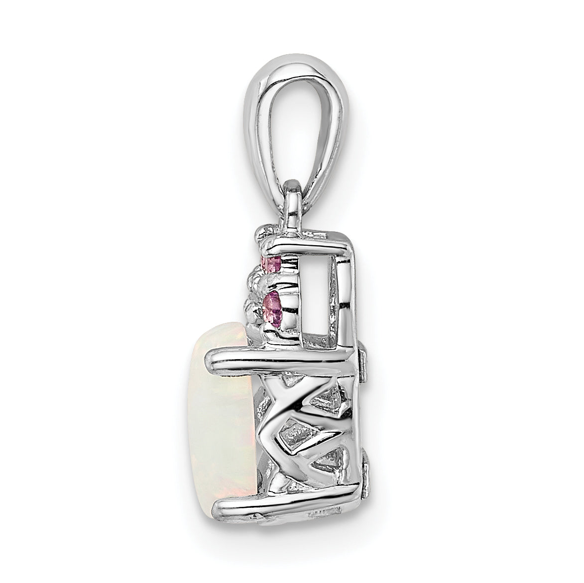 Sterling Silver Rhodium-plate Dia. Cr.Pink Sapp. Simulated Opal Pendant