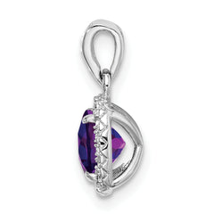 Sterling Silver Rhodium-plate .86Amethyst/Created White Sapphire Pendant