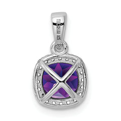 Sterling Silver Rhodium-plate .86Amethyst/Created White Sapphire Pendant