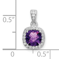 Sterling Silver Rhodium-plate .86Amethyst/Created White Sapphire Pendant