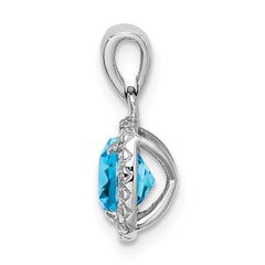 Sterling Silver Rhodium-plate 1.05Blue Topaz/Created Wht Sapphire Pendant