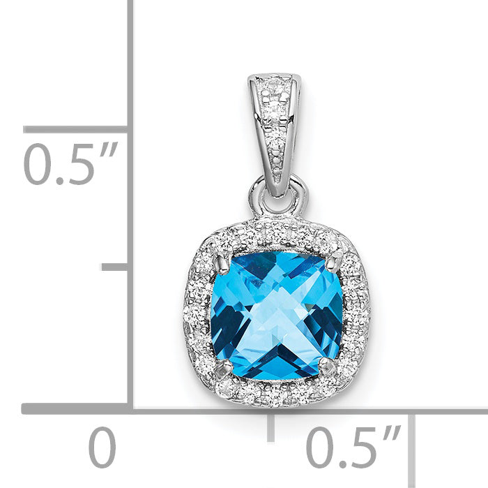 Sterling Silver Rhodium-plate 1.05Blue Topaz/Created Wht Sapphire Pendant