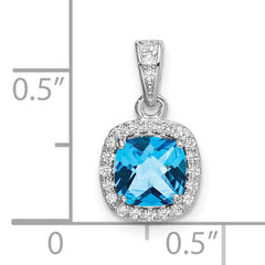 Sterling Silver Rhodium-plate 1.05Blue Topaz/Created Wht Sapphire Pendant