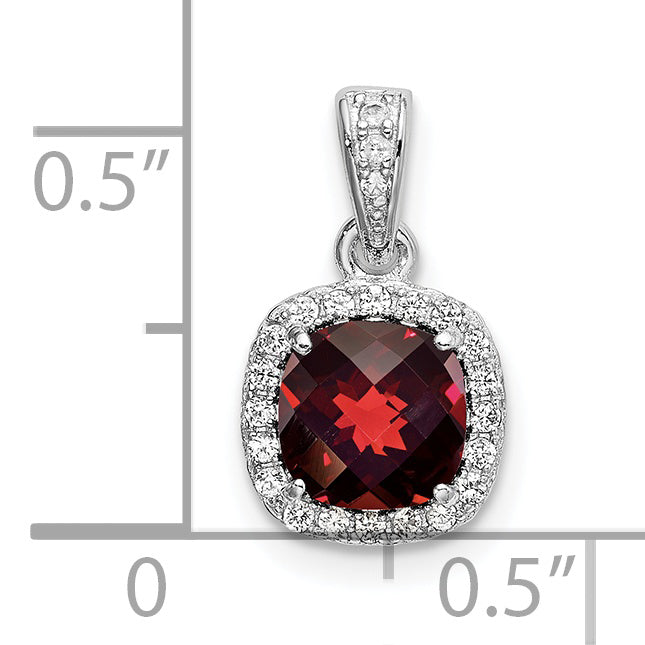 Sterling Silver Rhodium-plate 1.05Garnet/Created White Sapphire Pendant