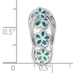 Sterling Silver Rhodium-plated Blue Created Opal Flip Flop Pendant Slide