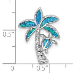 Sterling Silver Rhodium-plated Blue Inlay Created Opal Palm Tree Slide