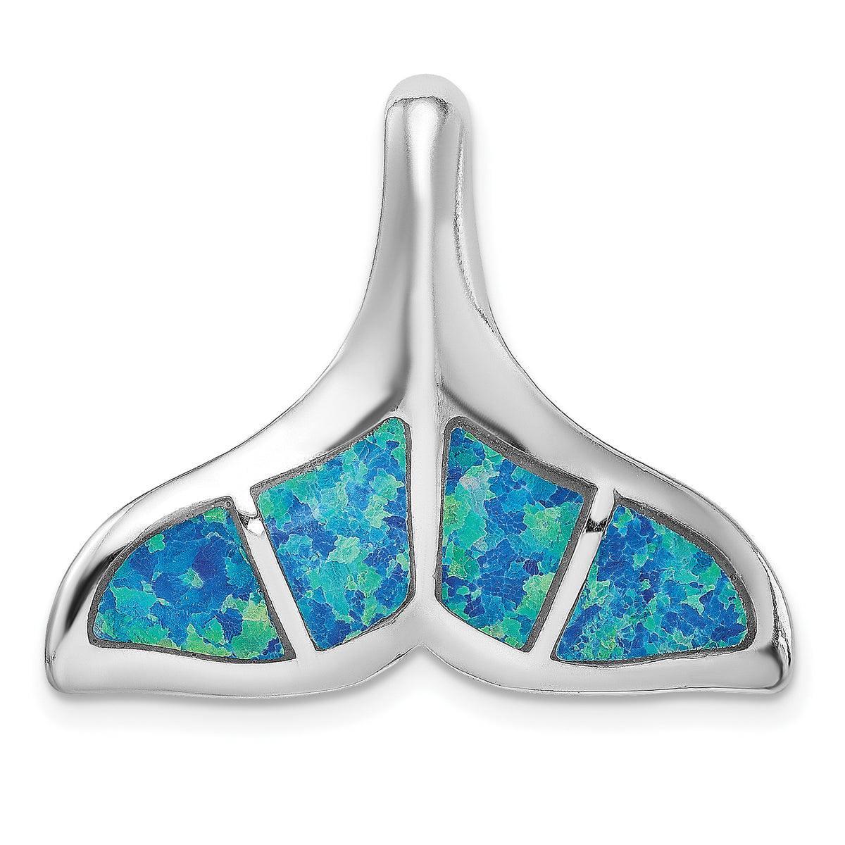 Sterling Silver Rhod-plated Blue Inlay Created Opal Whale Tail Slide