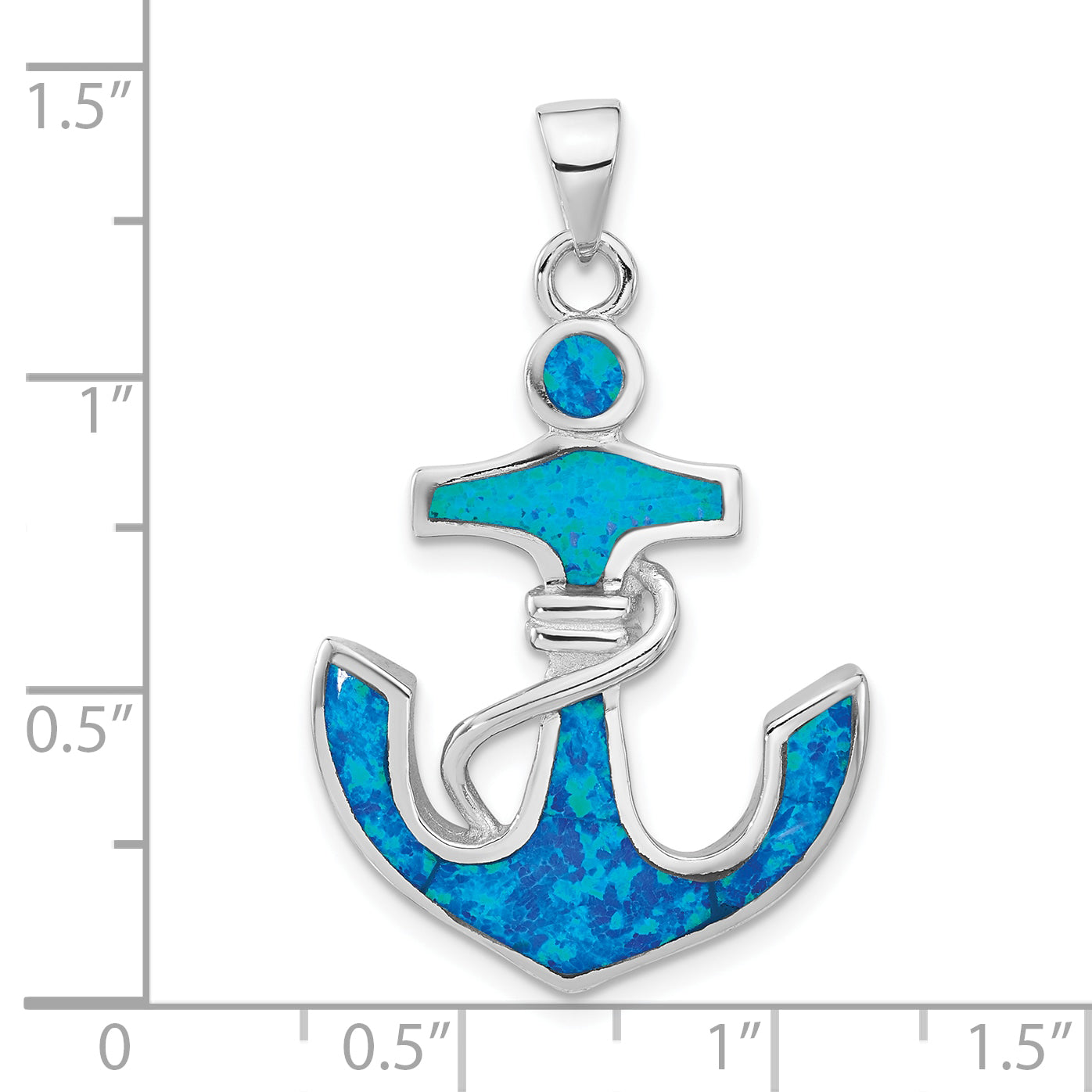 Sterling Silver Rhodium-plated Blue Created Opal & CZ Anchor Pendant