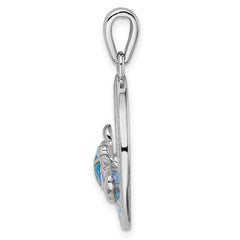 Sterling Silver Rhodium-plated Blue Inlay Created Opal Turtle Pendant