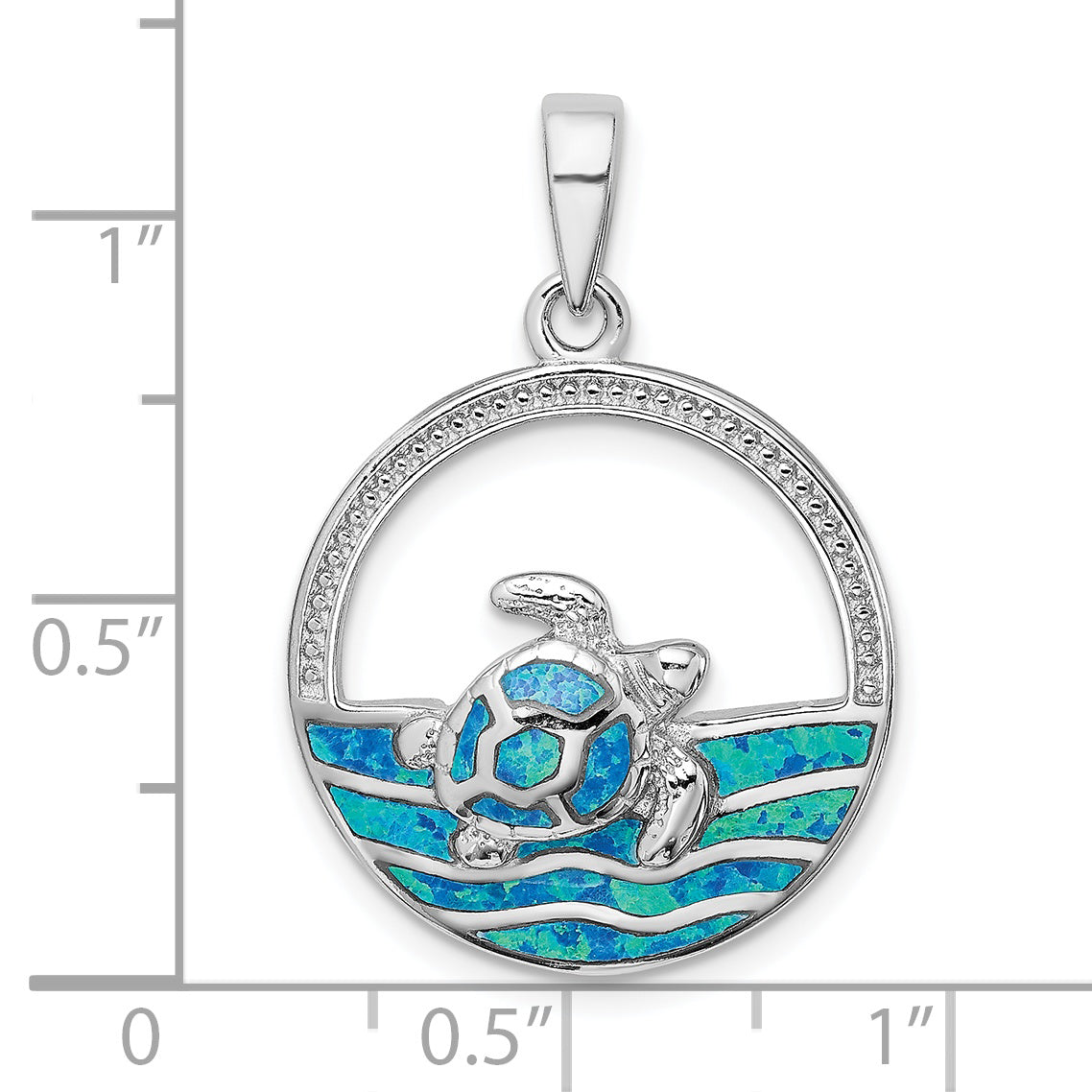 Sterling Silver Rhodium-plated Blue Inlay Created Opal Turtle Pendant