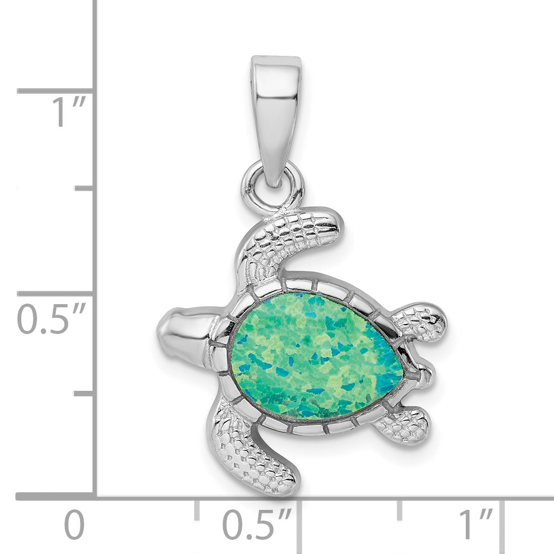 Sterling Silver Rhodium-plated Green Inlay Created Opal Turtle Pendant