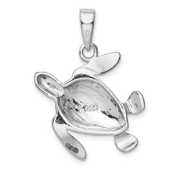 Sterling Silver Rhodium-plated Blue Inlay Created Opal Turtle Pendant