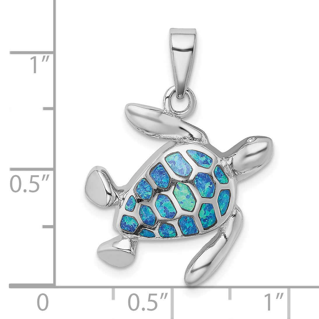 Sterling Silver Rhodium-plated Blue Inlay Created Opal Turtle Pendant