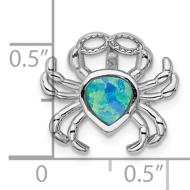 Sterling Silver Rhodium-plated Blue Inlay Created Opal Crab Slide