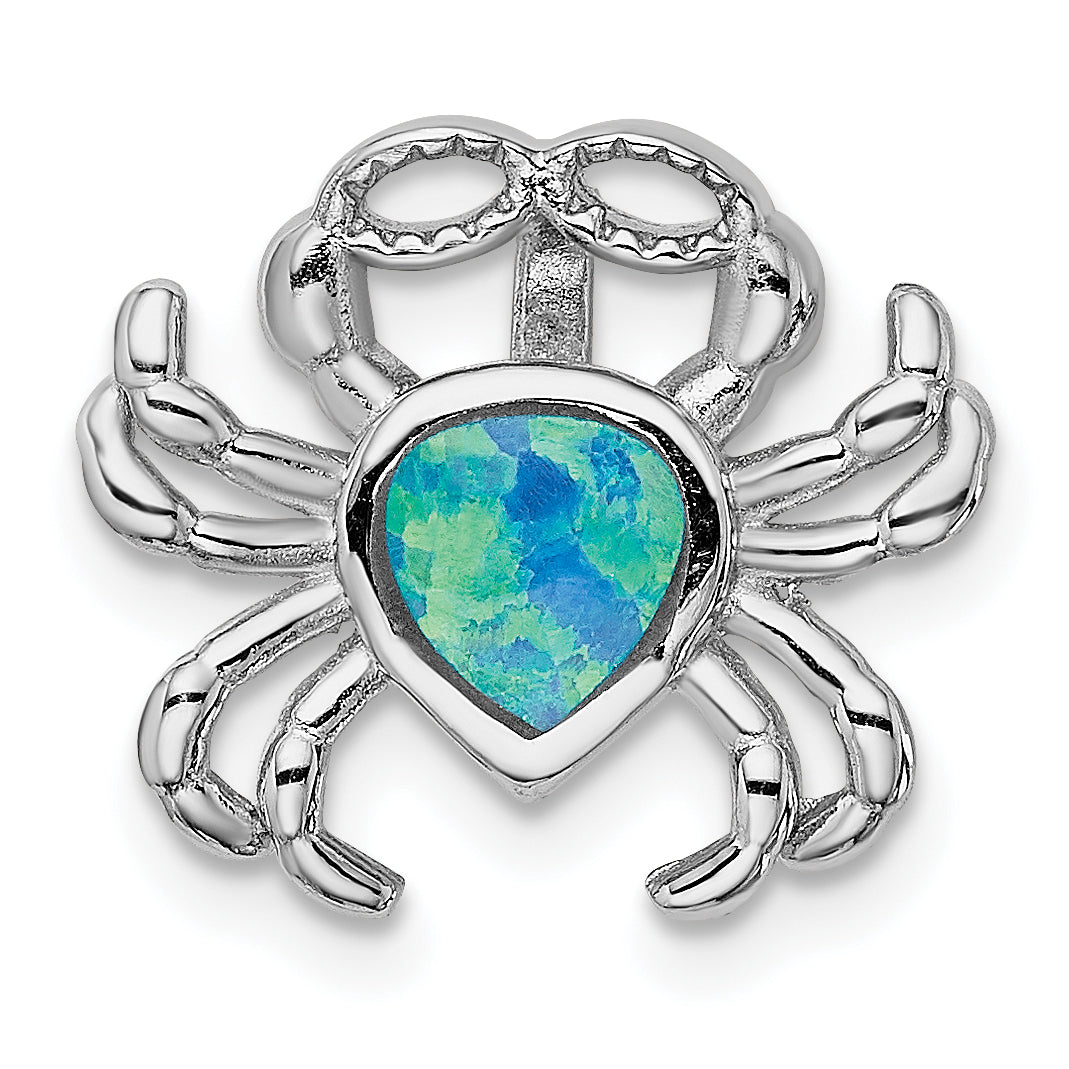 Sterling Silver Rhodium-plated Blue Inlay Created Opal Crab Slide