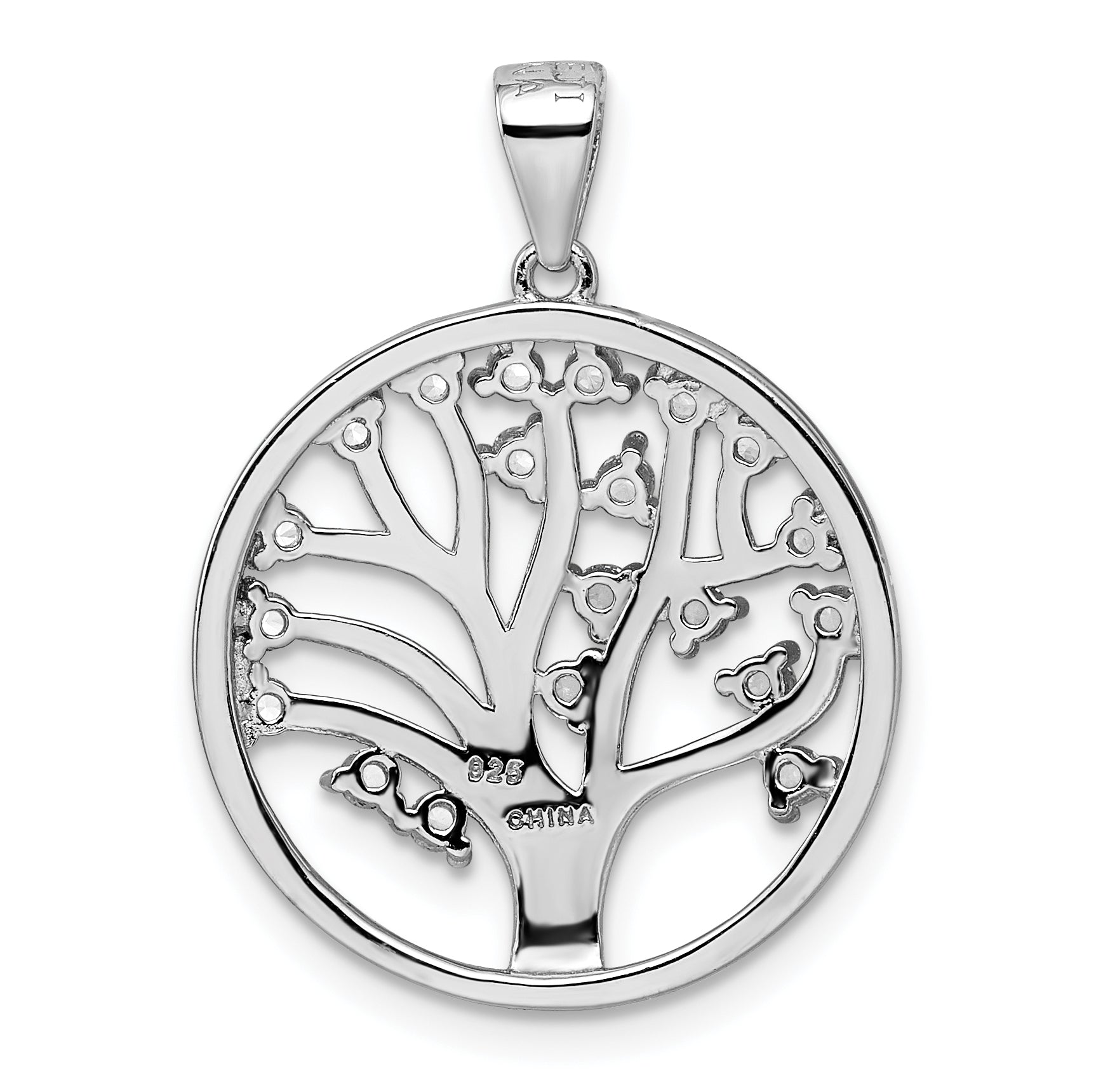 Sterling Silver Rhodium-plated Created White Sapphire Tree of Life Pendant