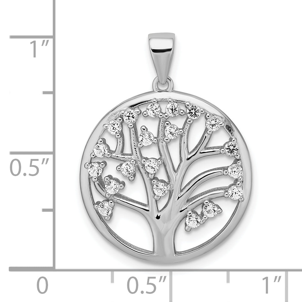 Sterling Silver Rhodium-plated Created White Sapphire Tree of Life Pendant