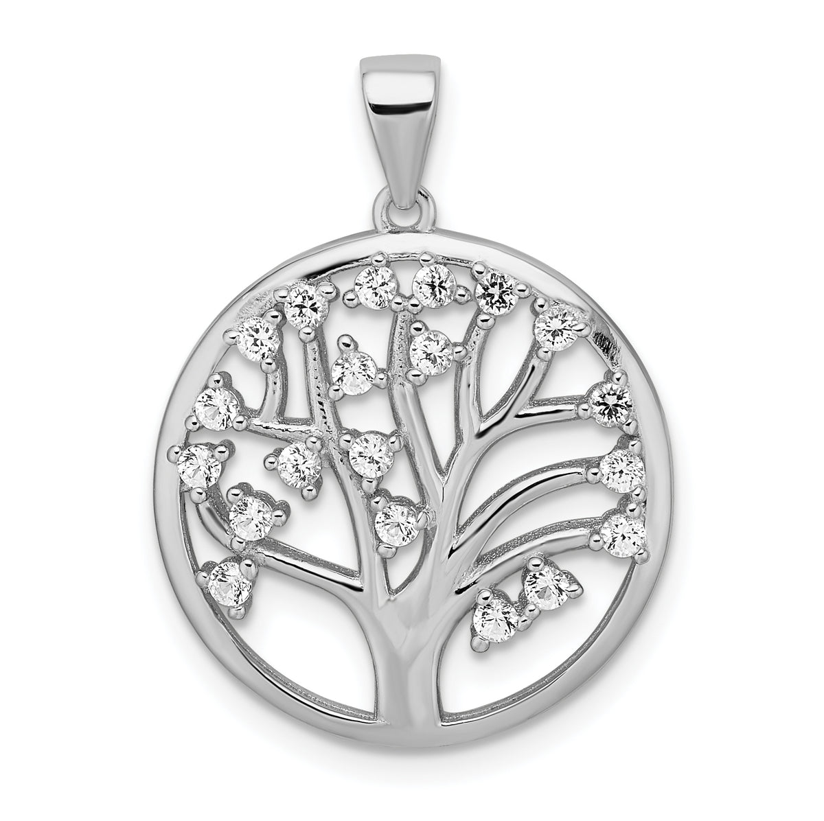 Sterling Silver Rhodium-plated Created White Sapphire Tree of Life Pendant