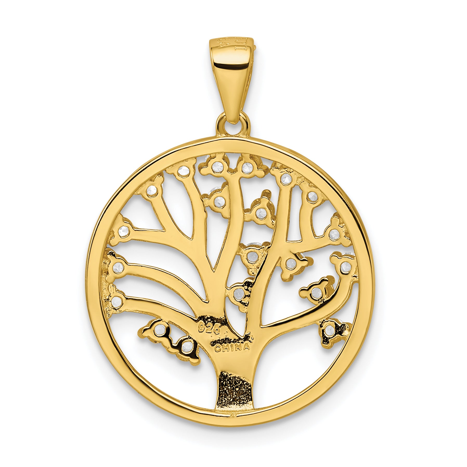 Sterling Silver Gold-tone Created White Sapphire Tree of Life Pendant