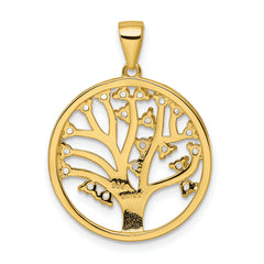 Sterling Silver Gold-tone Created White Sapphire Tree of Life Pendant